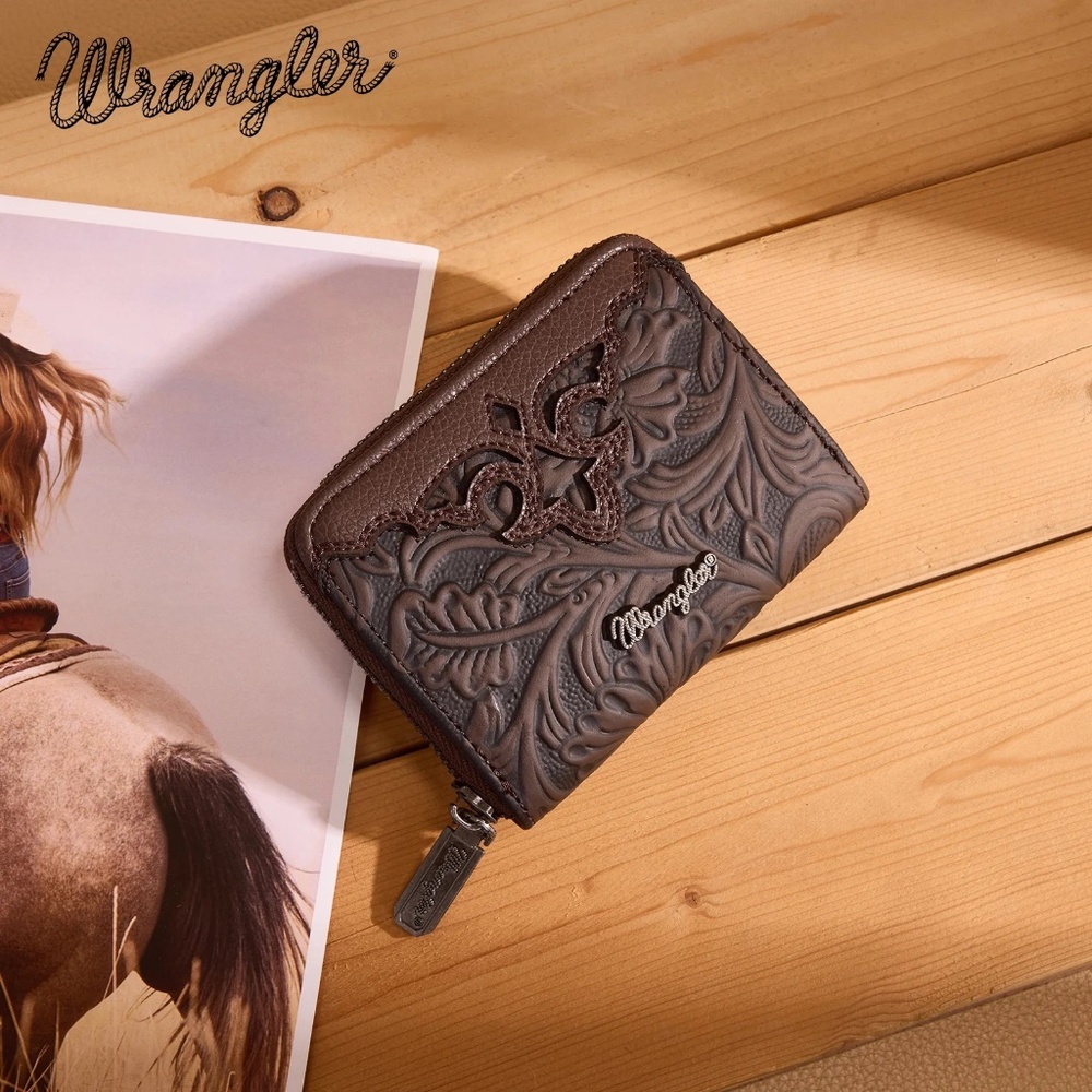 Wrangler Tooled Zip-Around Wallet Coffee